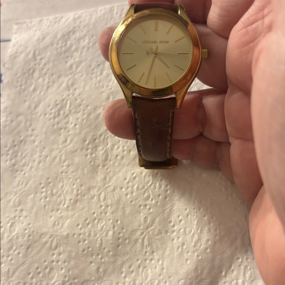 Michael Kors Gold-Tone Watch with Brown Strap As Is